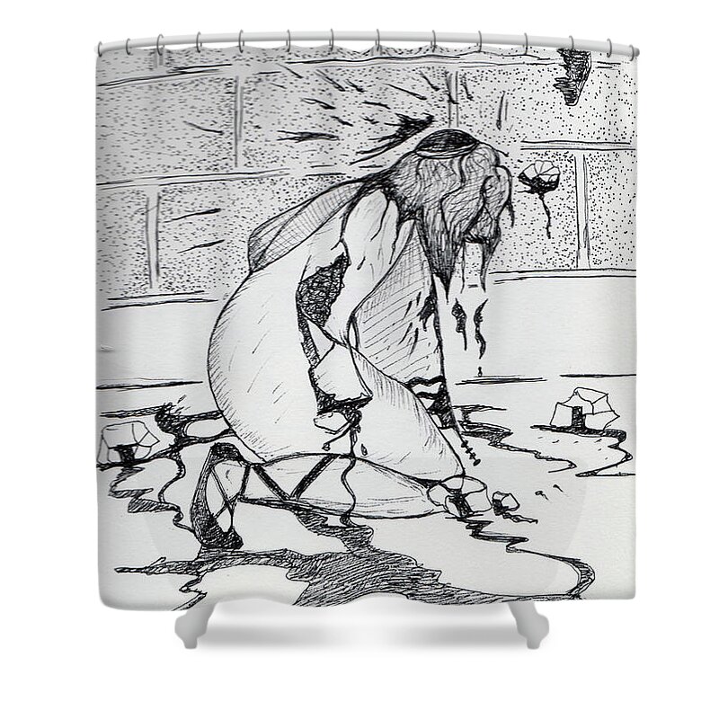 Stephen Shower Curtain featuring the drawing St Stephen by Loretta Nash