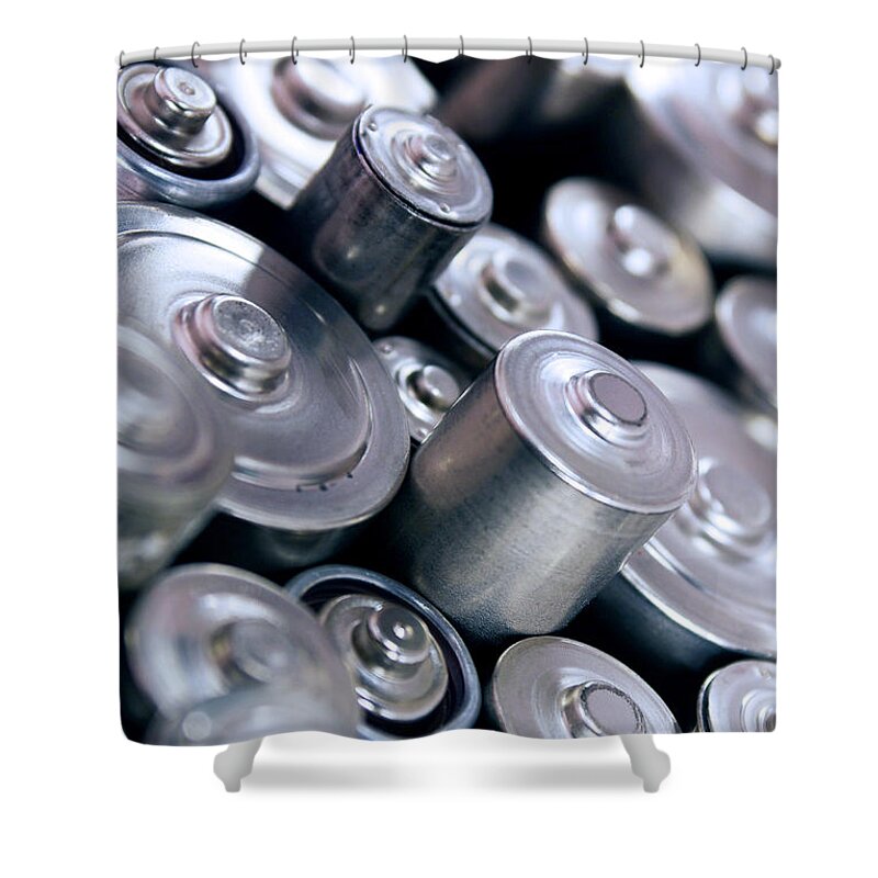 Abstract Shower Curtain featuring the photograph Stack Of Batteries by Carlos Caetano