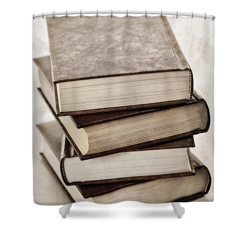 Books Shower Curtain featuring the photograph Stack of books by Elena Elisseeva
