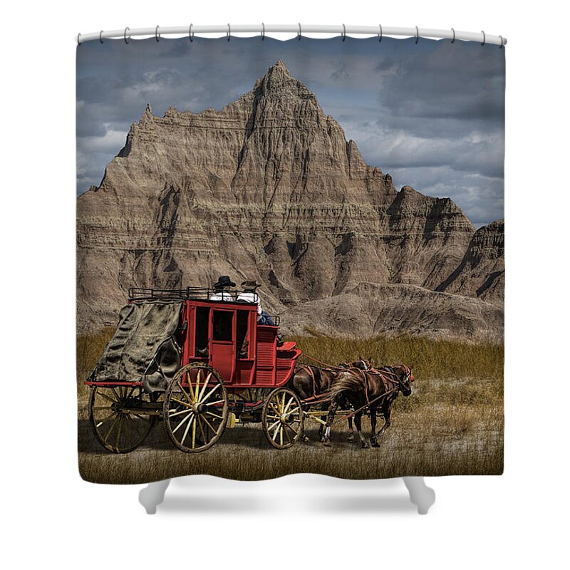 Mail Shower Curtain featuring the photograph Stage Coach in the Badlands by Randall Nyhof
