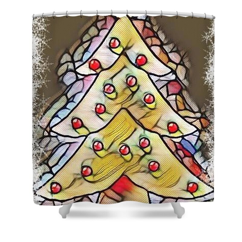 Holidays Shower Curtain featuring the mixed media Stained Glass Christmas Tree by Stacie Siemsen