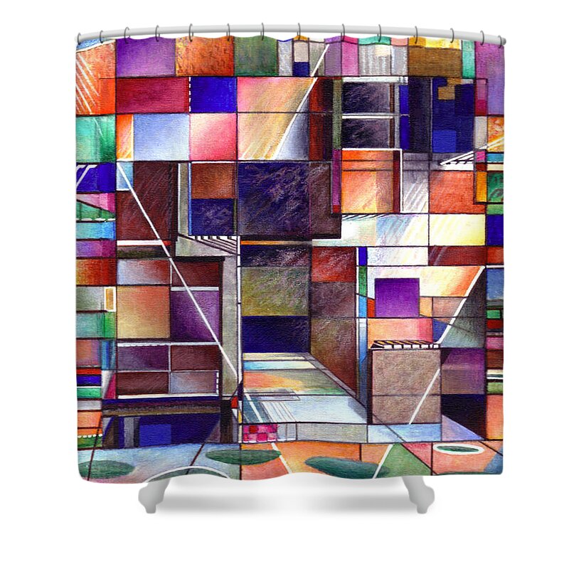 Stained Shower Curtain featuring the drawing Stained Glass Factory by Jane Bucci