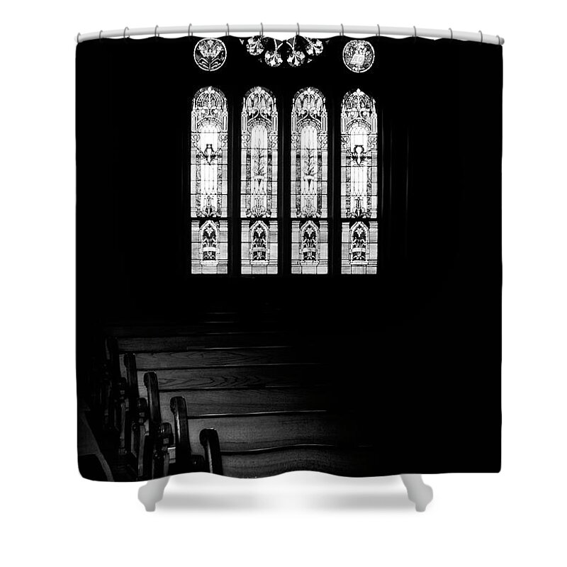 Church Shower Curtain featuring the photograph Stained Glass in Black and White by Tom Mc Nemar