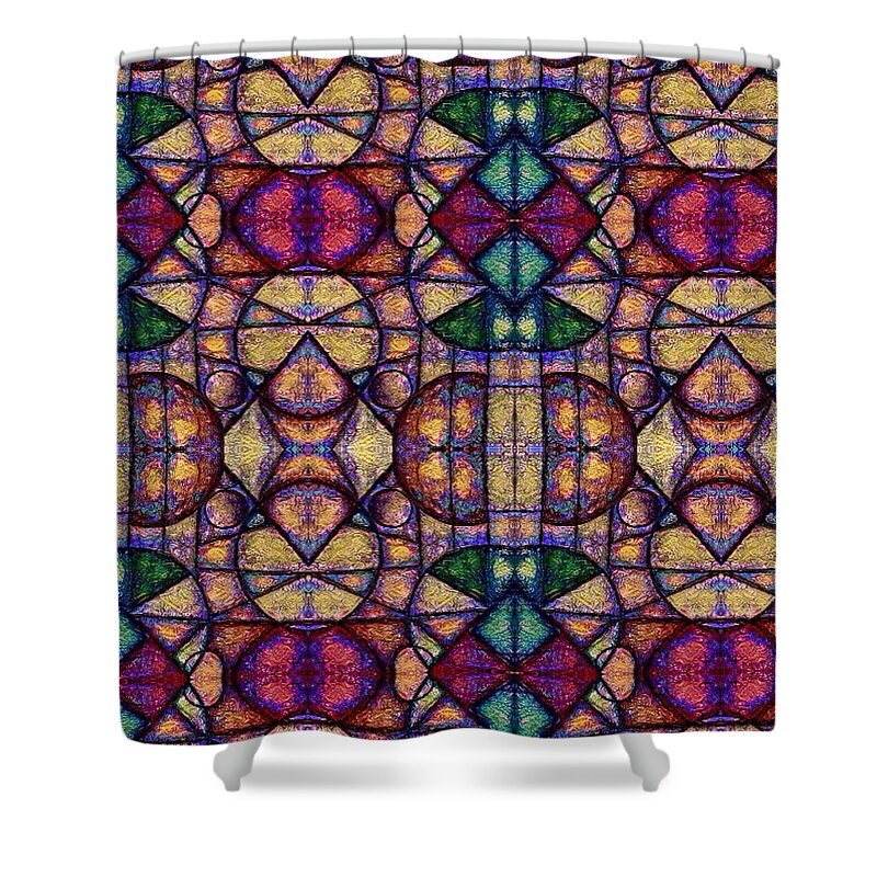 Abstract Shower Curtain featuring the digital art Stained glass patterns by Megan Walsh