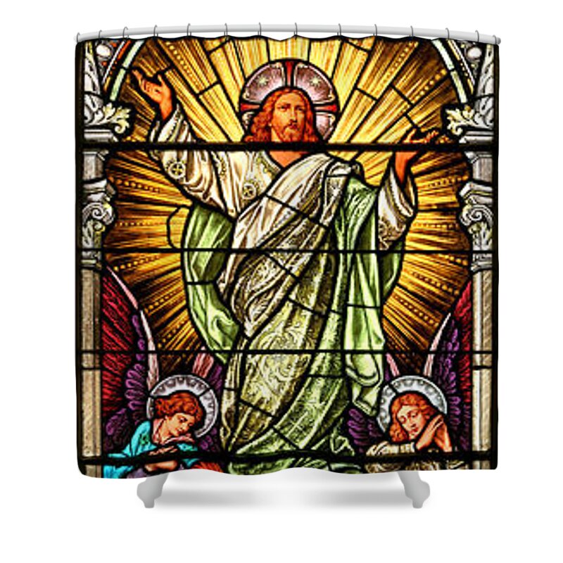 Cathedral Of The Plains Shower Curtain featuring the photograph Stained Glass Scene 10 by Adam Jewell