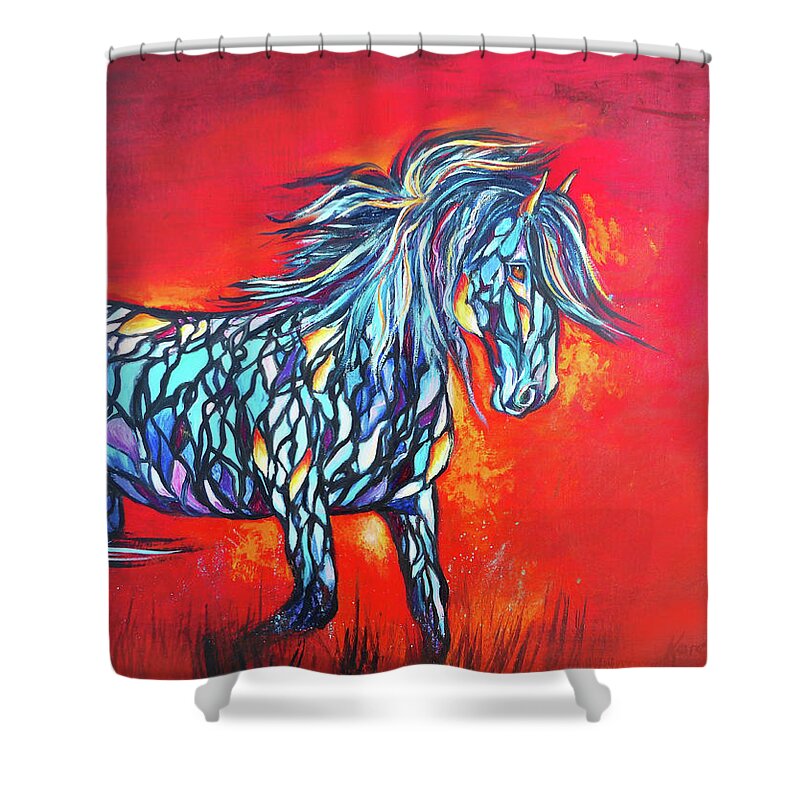 Contemporary Horse Art Shower Curtain featuring the painting Stained Glass Stallion by Karen Kennedy Chatham