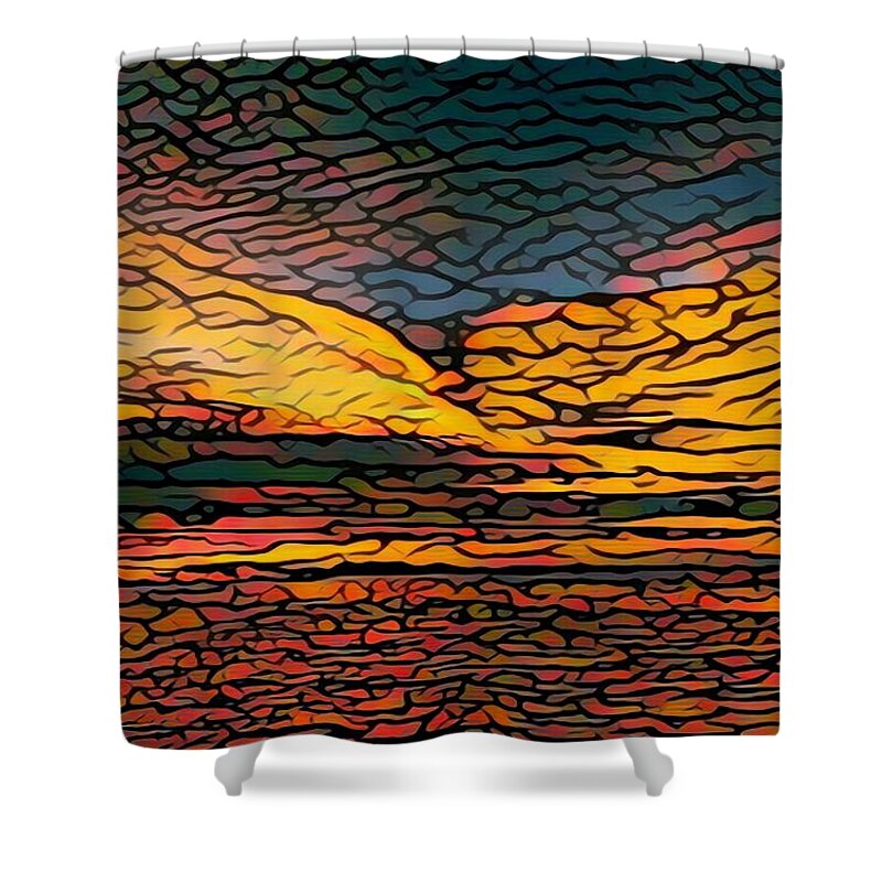 Stained Glass Style Shower Curtain featuring the digital art Stained Glass Sunset by Steven Robiner