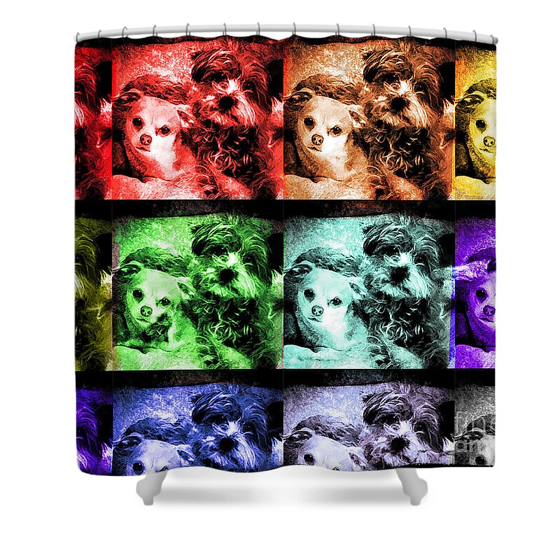 Pets Shower Curtain featuring the digital art Stamped Dogs by Georgianne Giese