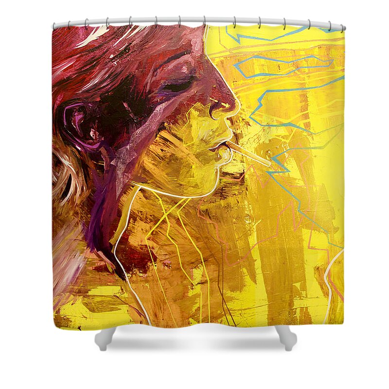 Noir Shower Curtain featuring the painting Stand Next To My Fire by Bobby Zeik