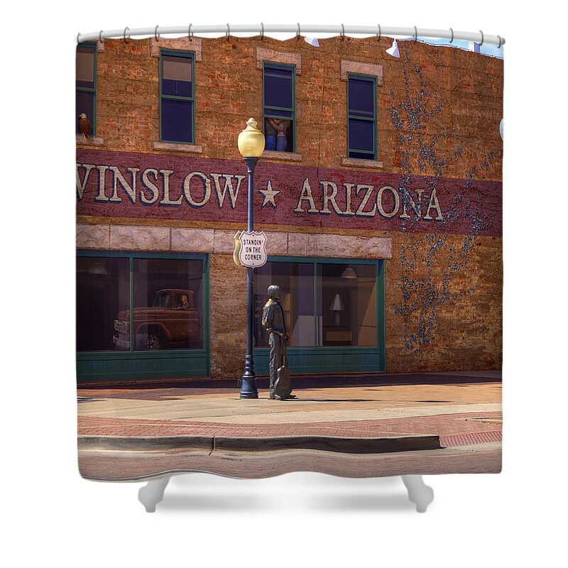 Winslow Shower Curtain featuring the photograph Standin On A Corner by Ricky Barnard