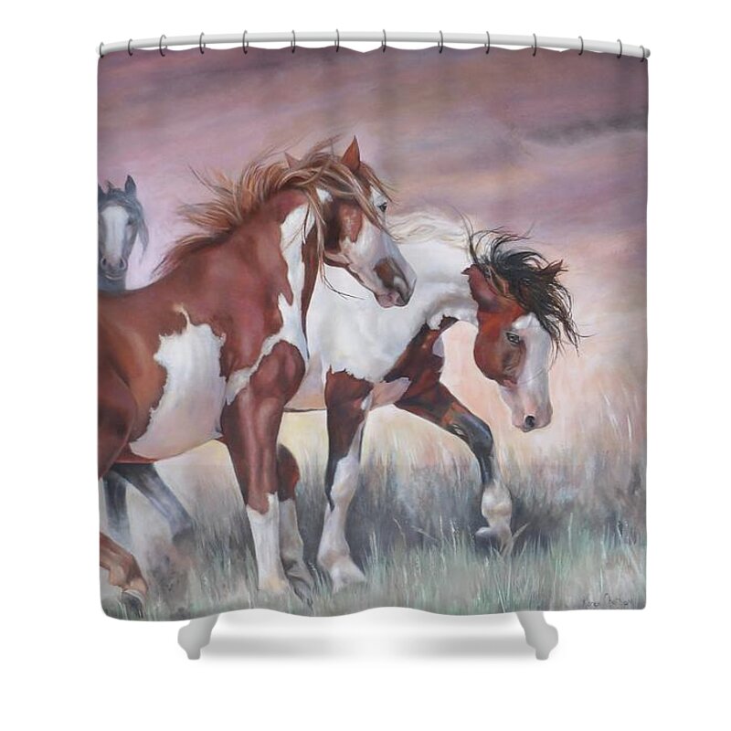 Equine Art Shower Curtain featuring the painting Standing Ground by Karen Kennedy Chatham