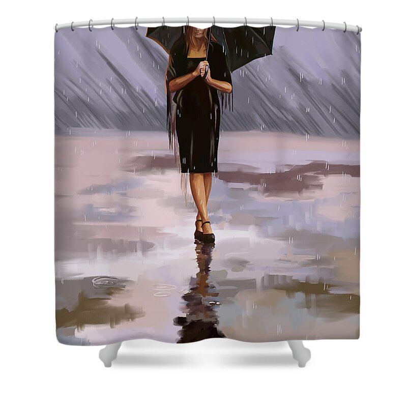 Waiting In The Rain Shower Curtain featuring the painting Standing-in-the-Rain by Tim Gilliland