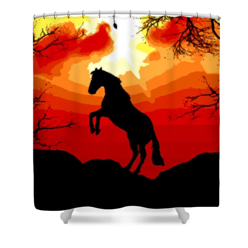 Bruce Shower Curtain featuring the painting Standing Stallion at Sunset by Bruce Nutting