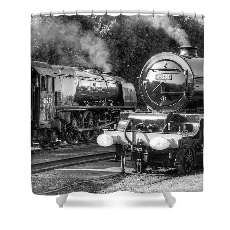 Steam Shower Curtain featuring the photograph Stanier Pacifics at Swanwick by David Birchall