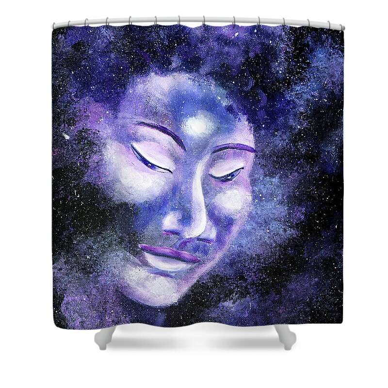 Buddha Shower Curtain featuring the painting Star Buddha of Equanimity by Laura Iverson