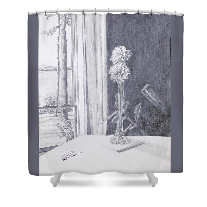 Flowers Shower Curtain featuring the drawing Star Gazing by Elly Potamianos