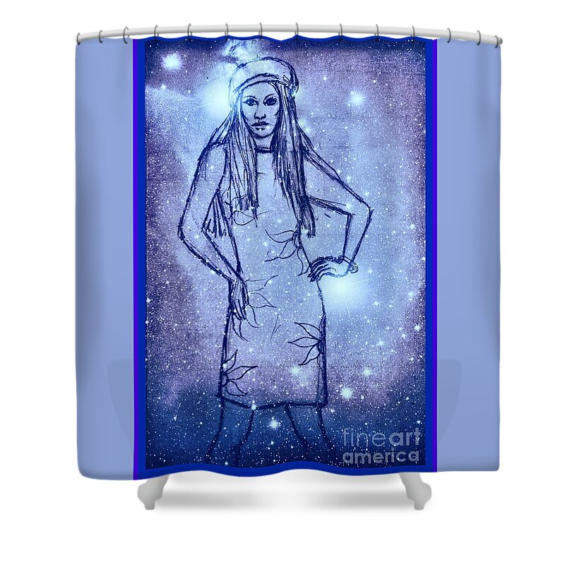 Stars Shower Curtain featuring the mixed media Starlight of Space and Time by Joan-Violet Stretch