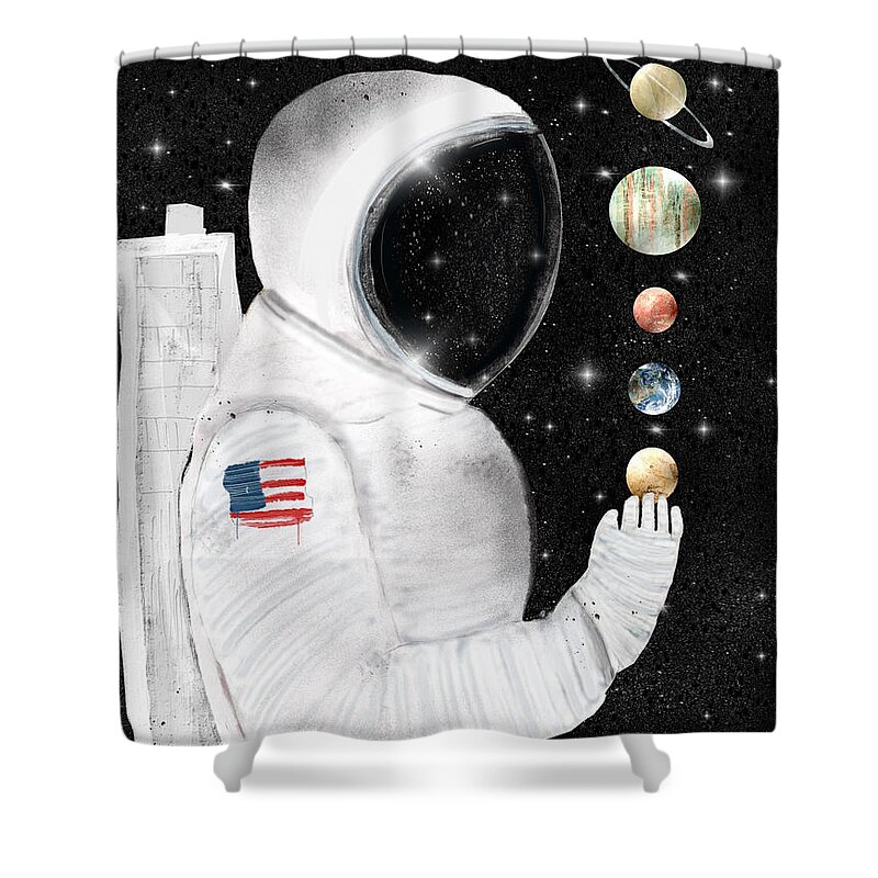 Space Shower Curtain featuring the painting Star Man by Bri Buckley