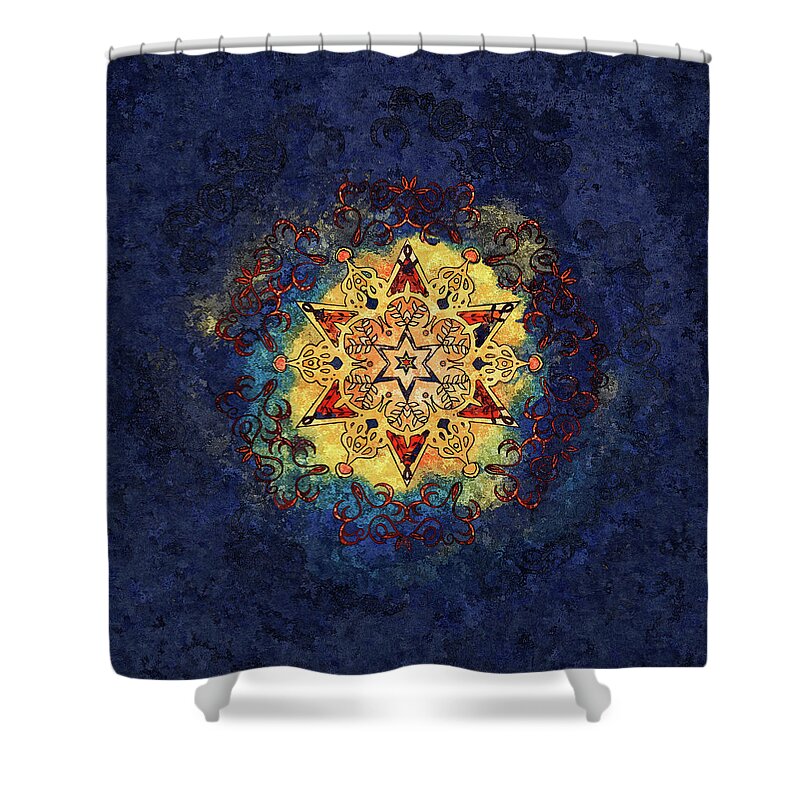 Abstract Shower Curtain featuring the mixed media Star Shine Blue and GOld by Deborah Smith