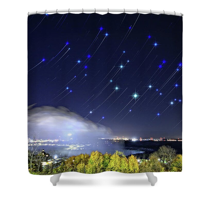 Niagara Falls Shower Curtain featuring the photograph Star Trails Over Niagara River by Charline Xia