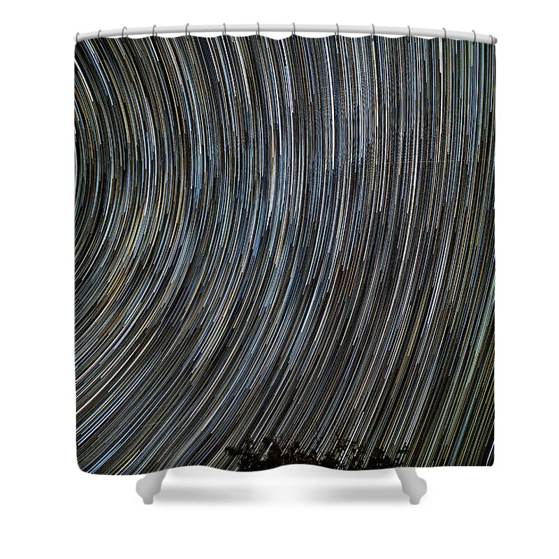 Night Shower Curtain featuring the photograph Star Trails by Paul Freidlund