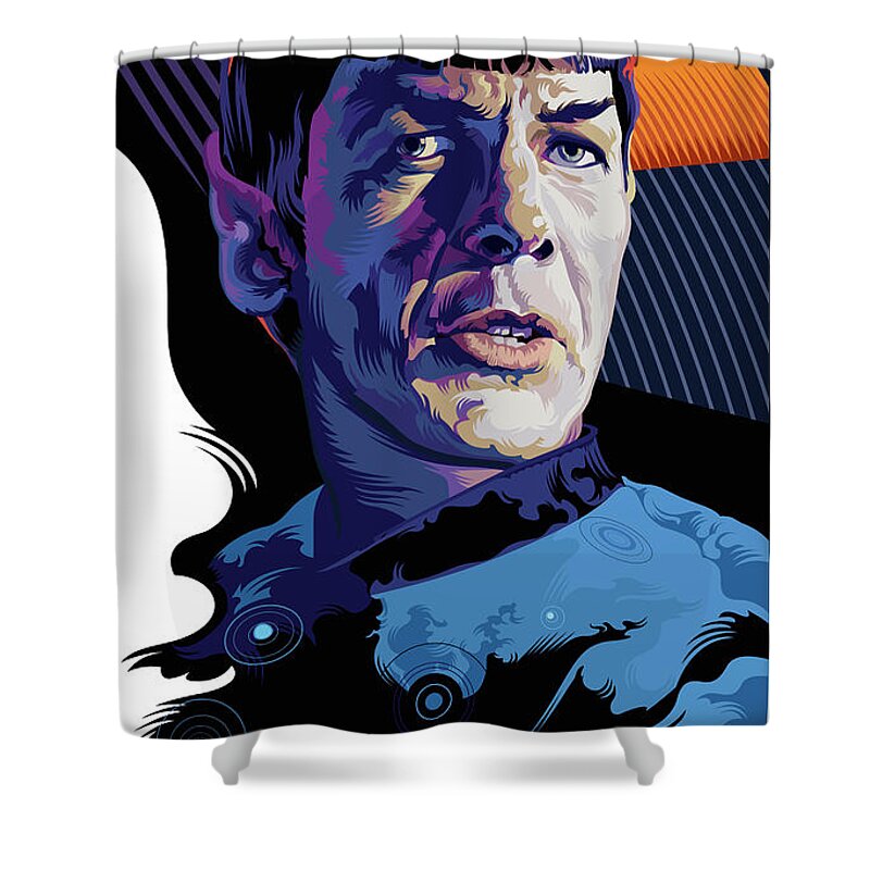 Spock Shower Curtain featuring the digital art Star Trek Spock Pop Art Portrait by Garth Glazier