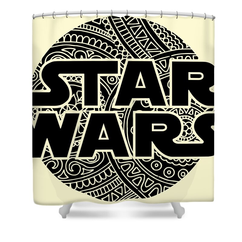 Star Wars Shower Curtain featuring the mixed media Star Wars Art - Logo - Black by Studio Grafiikka