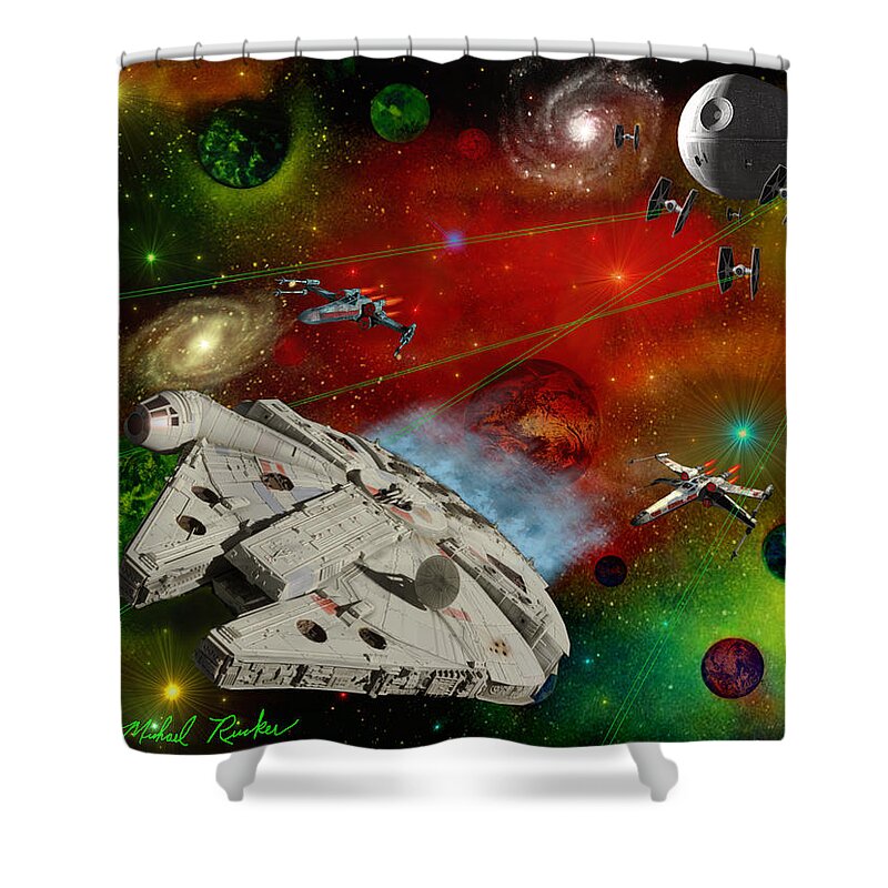 Star Wars Shower Curtain featuring the digital art Star Wars by Michael Rucker