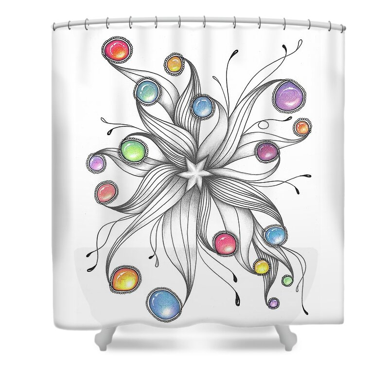Zentangle Shower Curtain featuring the drawing Starburst by Jan Steinle