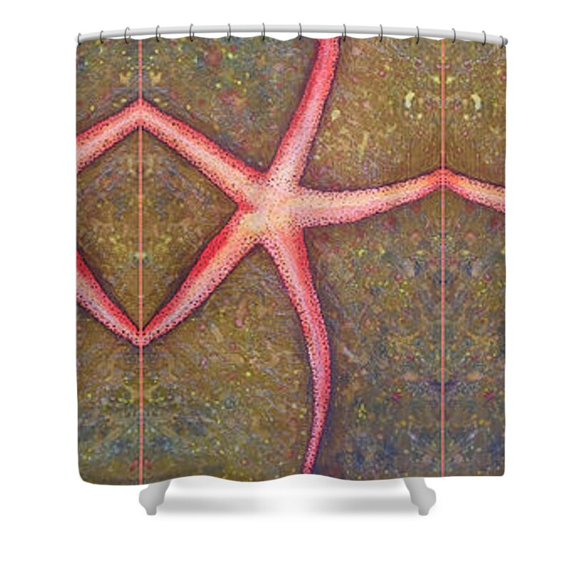 Five Shower Curtain featuring the mixed media Starfish Pattern Bar by Mastiff Studios