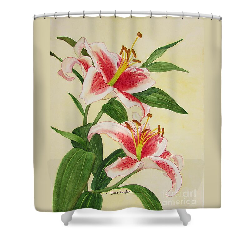 Hao Aiken Shower Curtain featuring the painting Stargazer Lilies - Watercolor by Hao Aiken