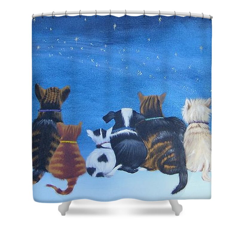Dogs Shower Curtain featuring the painting Stargazers by Debra Campbell
