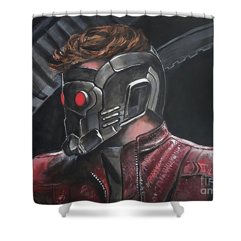 Guardians Of The Galaxy Shower Curtain featuring the painting Starlord by Tom Carlton