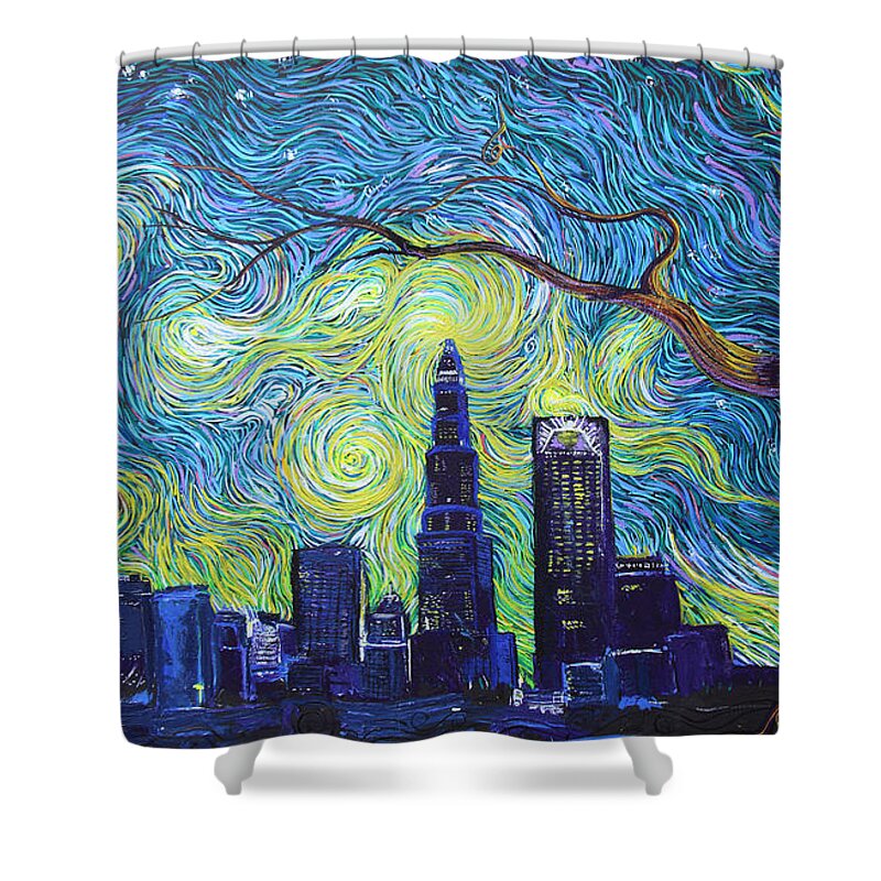 Impressionism Shower Curtain featuring the painting Starry Night Over The Queen City by Stefan Duncan