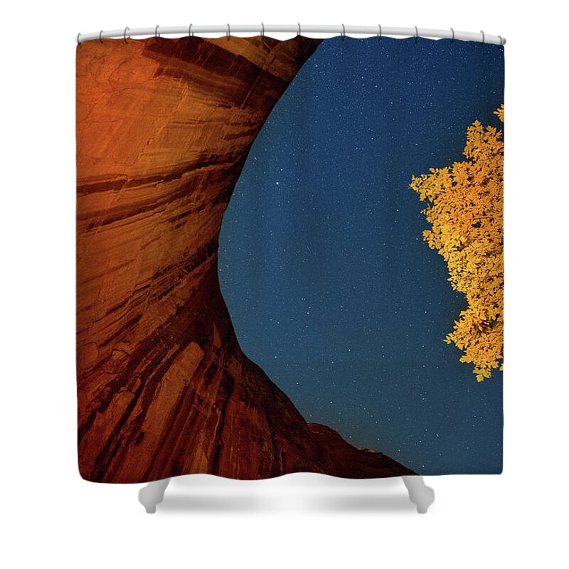 Coyote Gulch Shower Curtain featuring the photograph Stars over canyon by Kunal Mehra