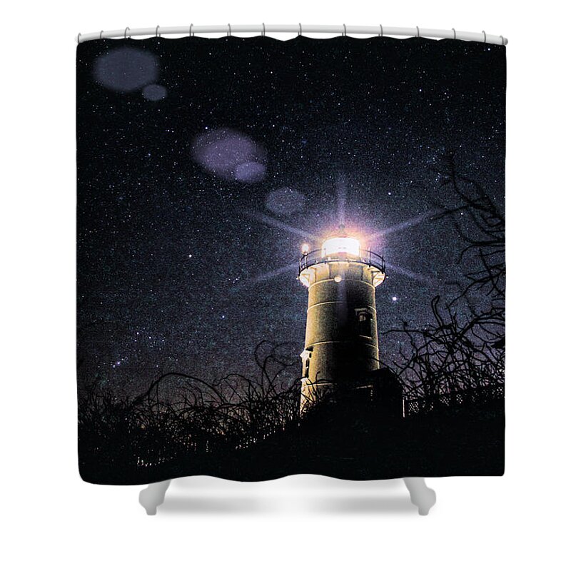 #jefffolger Shower Curtain featuring the photograph Stars over Nobska lighthouse by Jeff Folger