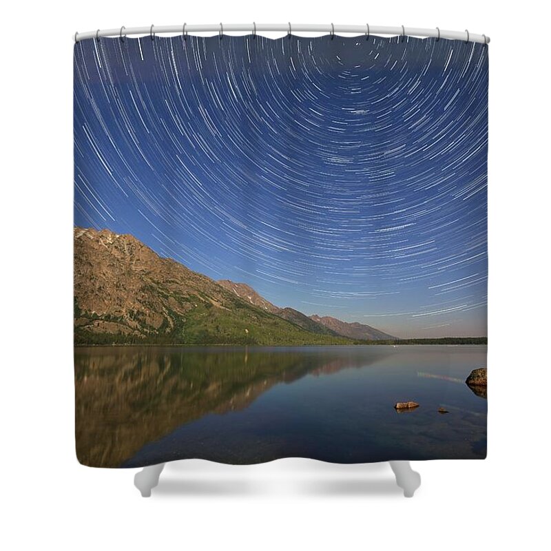 Photosbymch Shower Curtain featuring the photograph Startrails over Jenny Lake by M C Hood