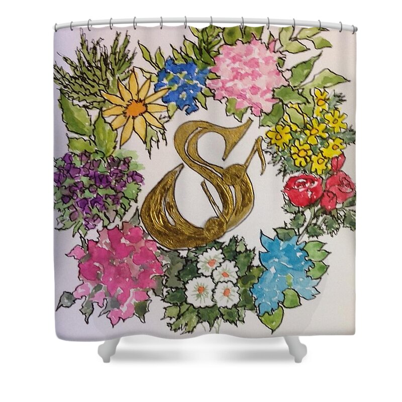 Flowers Shower Curtain featuring the painting Starts with S by Cheryl Wallace