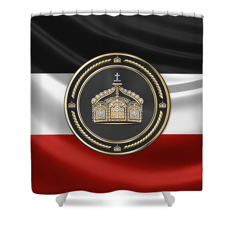 'royal Collection' By Serge Averbukh Shower Curtain featuring the digital art State Crown of the German Empire over Flag of the German Empire by Serge Averbukh