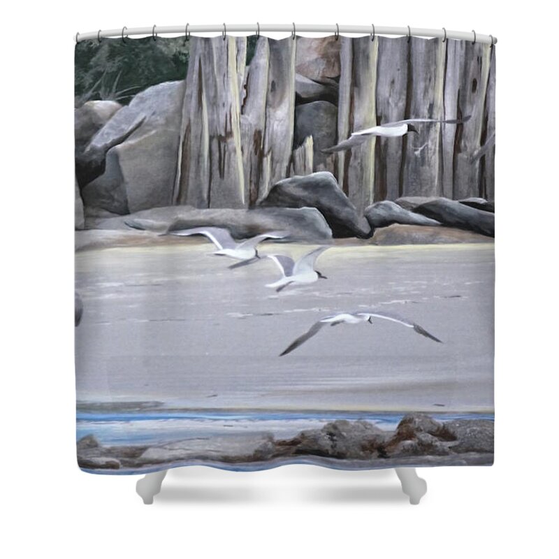 Weathered And Worn Old Wood Wall Shower Curtain featuring the painting Statio 12 by Virginia Bond