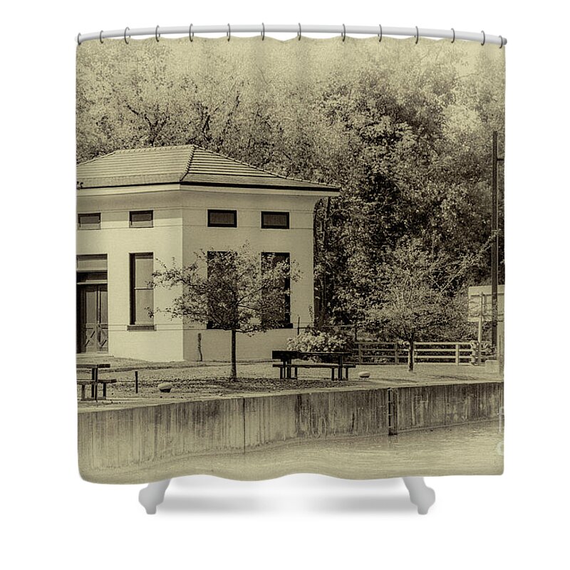 Erie Canal Shower Curtain featuring the photograph Station House in B/W by William Norton