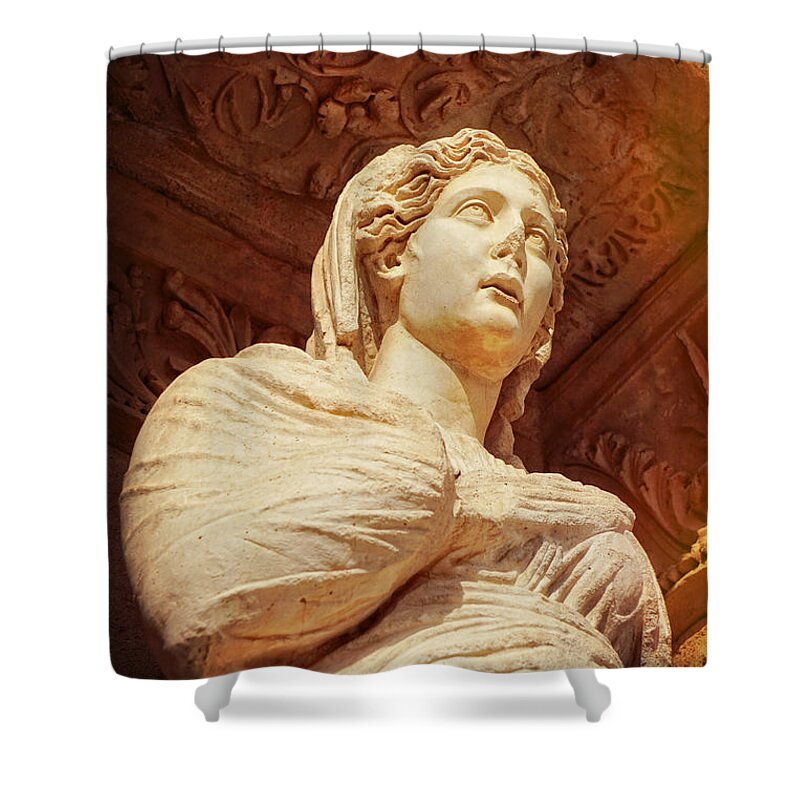 Turkey Shower Curtain featuring the photograph Statue at the Library of Celsus by HD Connelly