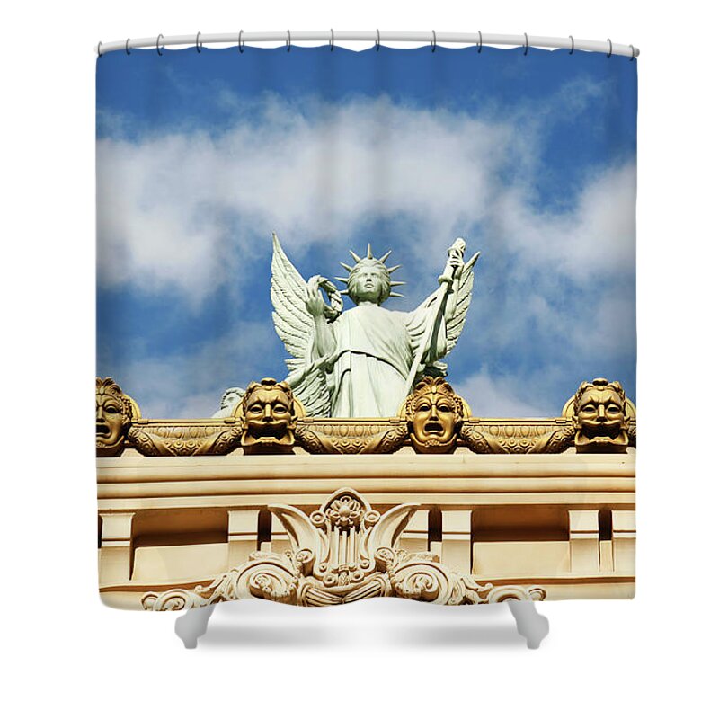 Paris Hotel Shower Curtain featuring the photograph Statue Liberty Venetian Hotel by Marilyn Hunt
