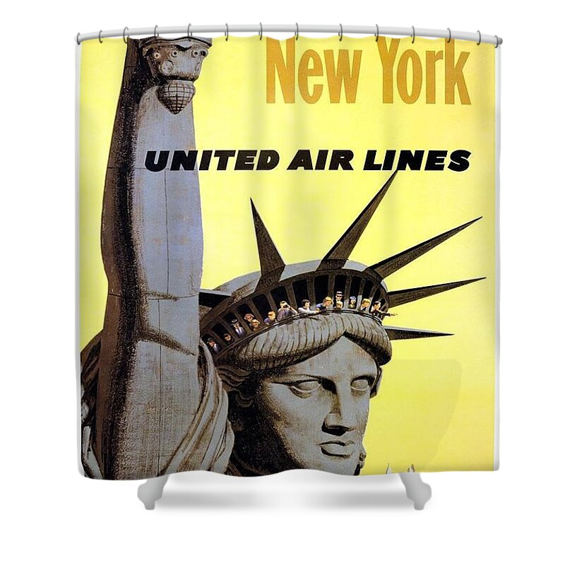 Statue Of Liberty Illustration Shower Curtain featuring the painting Statue of Liberty, New York - Vintage Illustrated Poster by Studio Grafiikka