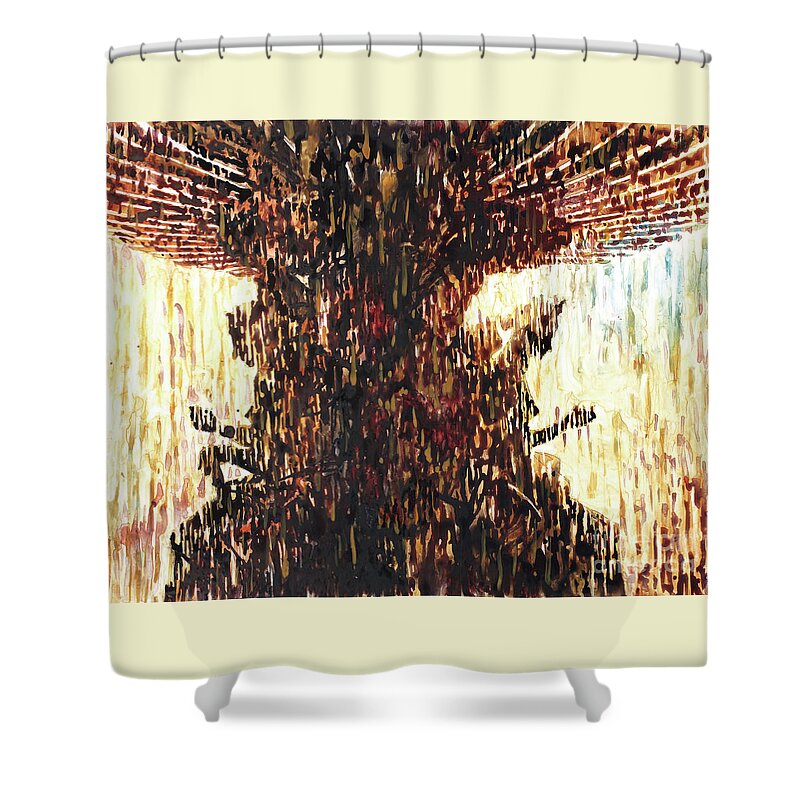 Building Shower Curtain featuring the painting Statues on Las Vegas fountain- Las Vegas, Nevada by Ryan Fox