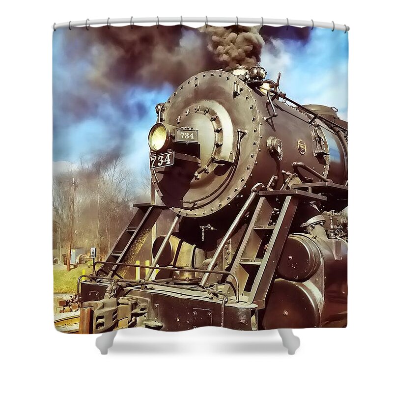 Train Shower Curtain featuring the photograph Steam Engine by Chris Montcalmo