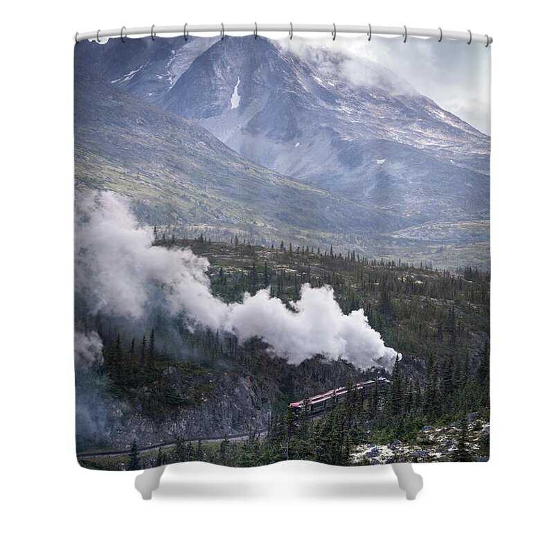 Alaska Shower Curtain featuring the photograph Steam Locomotive in White Pass by Michele Cornelius
