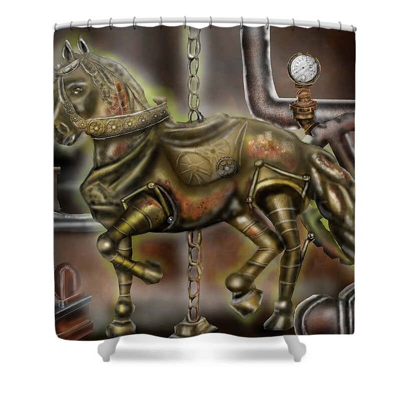 Steampunk Shower Curtain featuring the painting SteamPunk Carousel by Rob Hartman