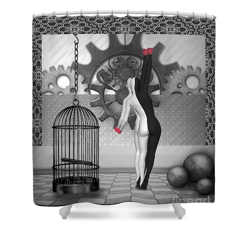 Bodypaint Shower Curtain featuring the mixed media Steampunk Time Matters by Barbara Milton