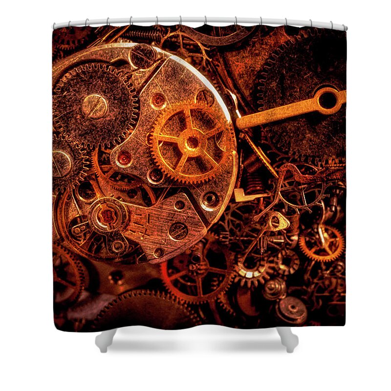 Steampunk Shower Curtain featuring the photograph Steampunk - watch parts by Lilia S
